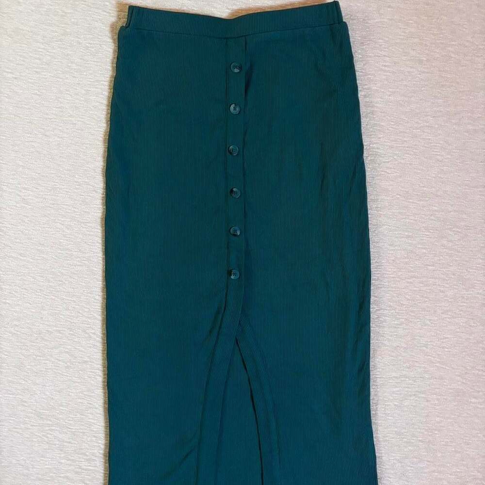 Lulus Teal Ribbed Knit Button-Front Midi Skirt